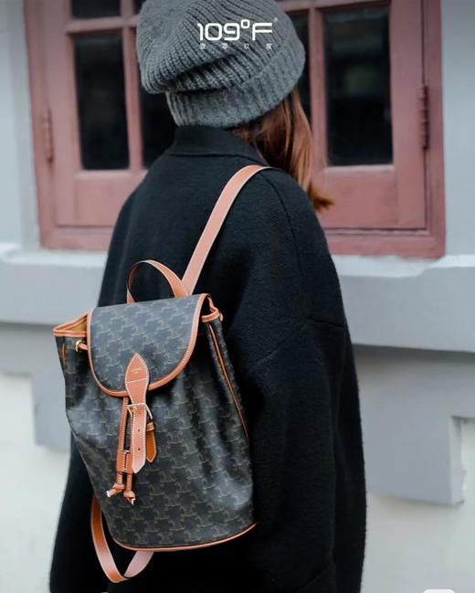 赛琳-凯旋门CELINEFOLCO标志印花牛皮革中号背包（HH） 商品图0