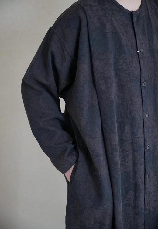 Mittan 丝棉麻混纺纽扣长袖无领连衣裙(OP-11) 商品图8