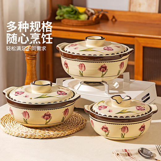 摩登主妇树莓郁金香陶瓷砂锅家用煲汤炖煮锅砂锅煲耐高温干烧不裂 商品图2
