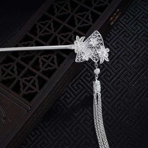 子佩集S990银【醉花问雪】发簪【LFZ000021】纯银扇子扇形流苏花丝2410 商品图2