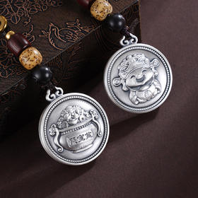 子佩集S999银【福缘天降】钥匙扣【YSK001】纯银小摆件-财神(可转动)-聚宝盆(可转动)仿古2410