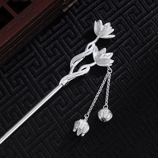 子佩集S990银【莲妆露裹】发簪【LFZ000017】纯银花丝2410 商品图2