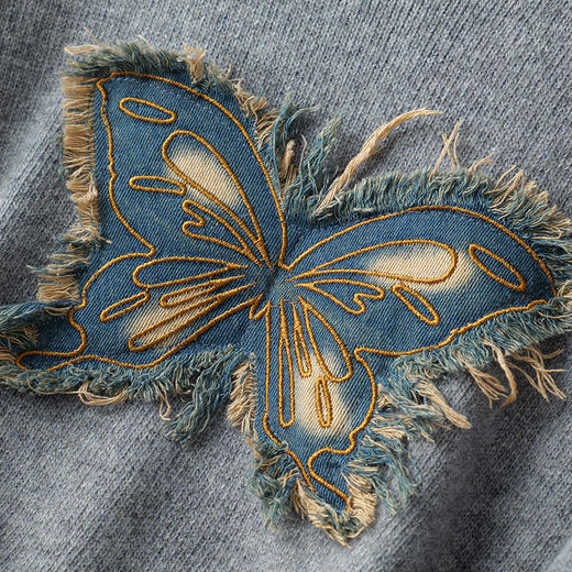 叠穿宽松针织衫潮上衣，蝴蝶图案气质灰色打底衫CC- J919 商品图3