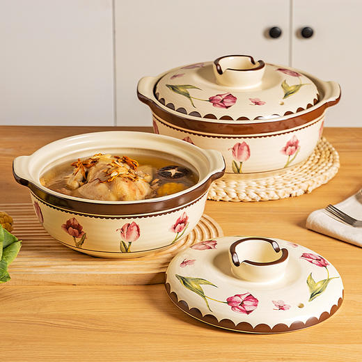 摩登主妇树莓郁金香陶瓷砂锅家用煲汤炖煮锅砂锅煲耐高温干烧不裂 商品图3