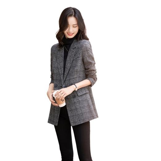 秋冬厚款显瘦感毛呢灰格纹中长款西装外套XZ&YXM-9010 商品图4
