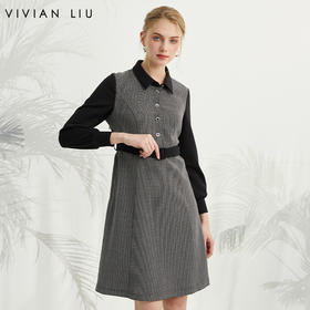 VIVIAN LIU薇薇安刘R2414101夏女装新款翻领腰间系带长袖连衣裙