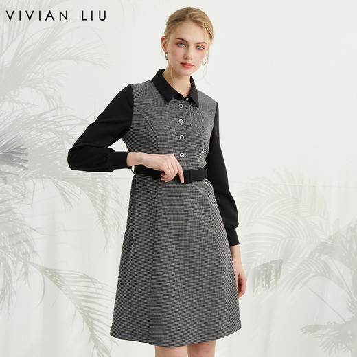 VIVIAN LIU薇薇安刘R2414101夏女装新款翻领腰间系带长袖连衣裙 商品图0