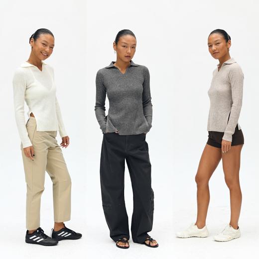 oneup翻领肌理长袖针织衫 商品图4