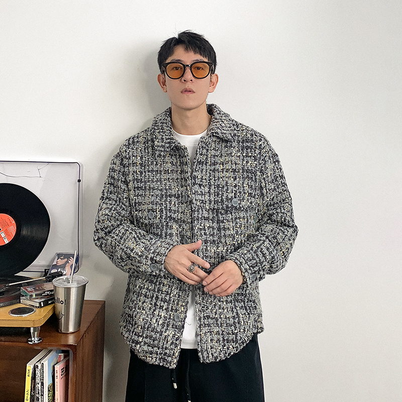 徐太浪时尚格子单排扣衬衫领羽绒服男秋冬保暖防寒大码白鸭绒外套