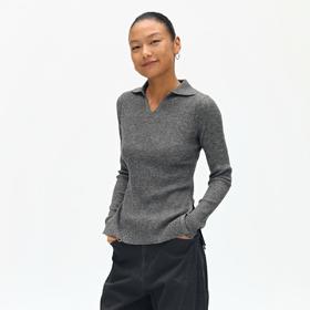 oneup翻领肌理长袖针织衫