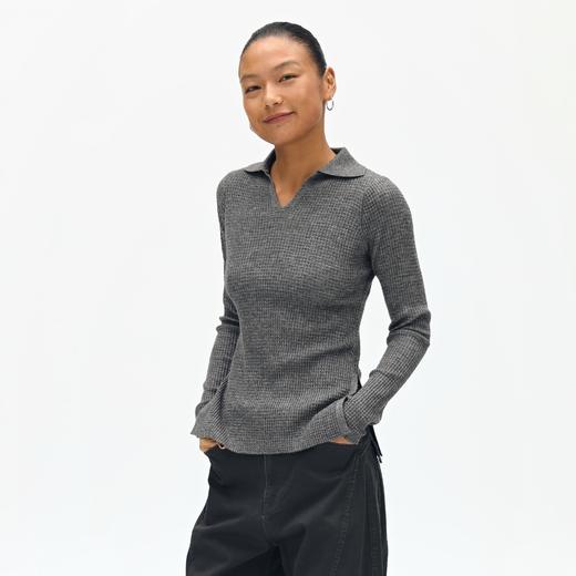 oneup翻领肌理长袖针织衫 商品图0