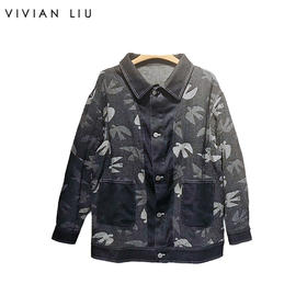 VIVIAN LIU薇薇安刘R2453105秋女装新款单排扣提花短款牛仔上衣