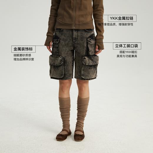 oneup立体口袋洗水牛仔短裤 商品图1