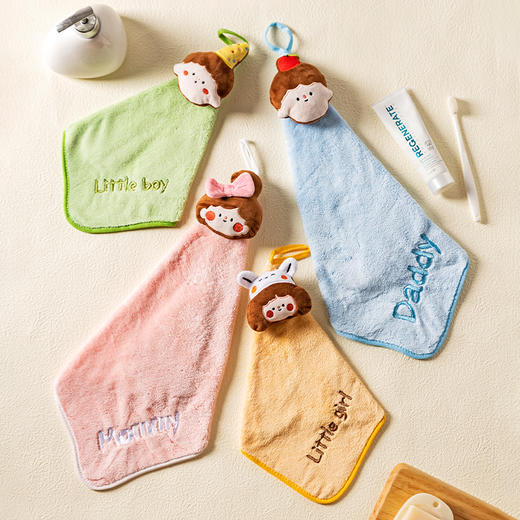 摩登主妇一家三口擦手巾可爱儿童小方巾挂式吸水速干珊瑚绒不掉毛 商品图4