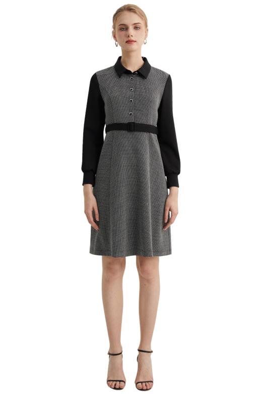 VIVIAN LIU薇薇安刘R2414101夏女装新款翻领腰间系带长袖连衣裙 商品图5