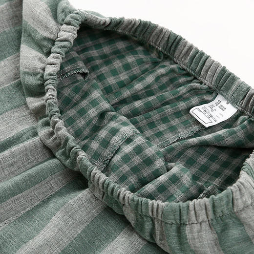 【竖条纹双层纱长袖长裤】日式无印家居服良品双层纱居家服睡衣全棉男款女款舒适竖条纹套装 商品图2