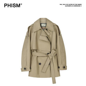 拼色中长款风衣