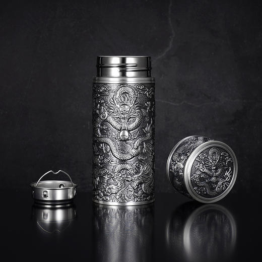 子佩集S999银【苍龙逐日】杯摆件【DLBJB042-75】纯银内胆-仿古泡茶杯2410 商品图3