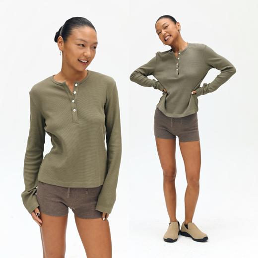 oneup华夫格亨利领合身长袖 商品图2