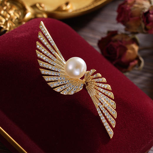 子佩集珍珠胸针【XXXZ222】羽扇翅膀镀金2410 商品图1