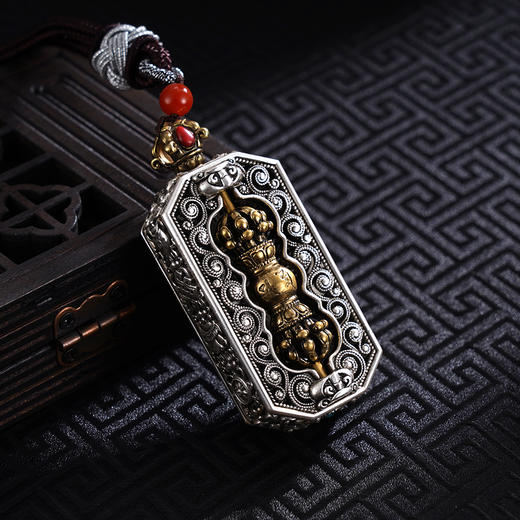 子佩集S999银【金刚杵】手把件【SBJ941】纯银手把件(可转动)六字真言仿古镀金2410 商品图1