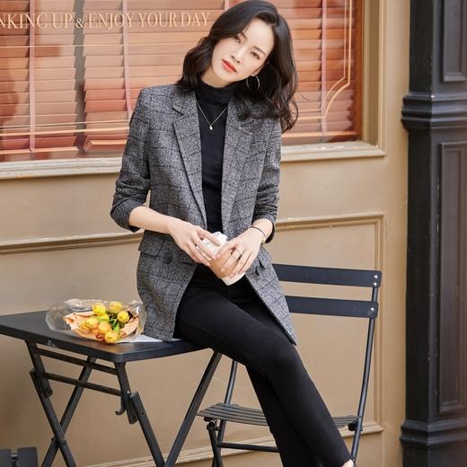 秋冬厚款显瘦感毛呢灰格纹中长款西装外套XZ&YXM-9010 商品图3