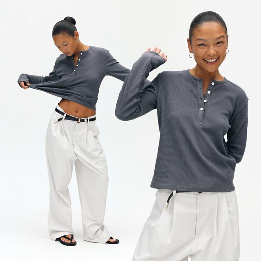 oneup华夫格亨利领合身长袖 商品图0