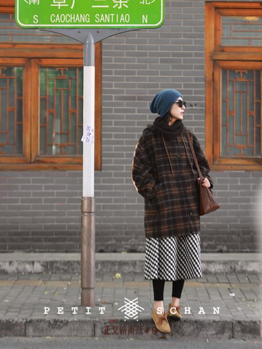 PETIT SCHAN小闪 CLO#617 in a leisurely manner 慢条斯理 羊毛羊驼毛复古格纹双面呢连帽大衣 商品图1