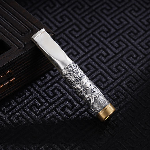 子佩集S999银【福缘集祥】烟嘴【BX028048】纯银小摆件-龙-生肖仿古镀金2410 商品图1