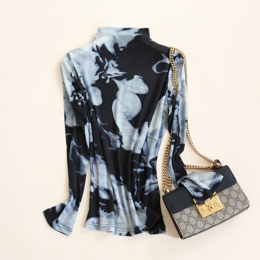 羊毛高领印花长袖打底衫，超细绵羊毛宽松保暖上衣 TG03S333 商品图0