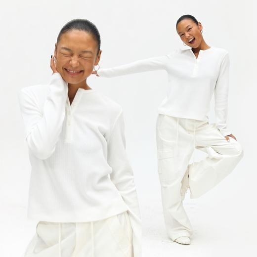 oneup华夫格亨利领合身长袖 商品图1