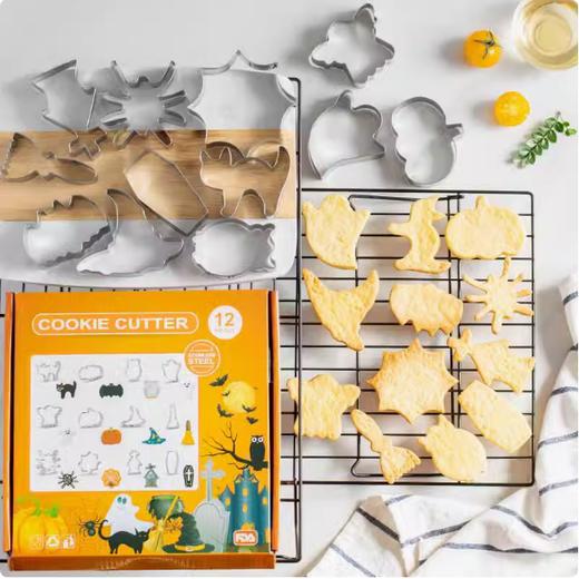 不锈钢万圣节饼干模12件套 南瓜猫头鹰蜘蛛幽灵蝙蝠等形状DIY饼干模具 商品图1