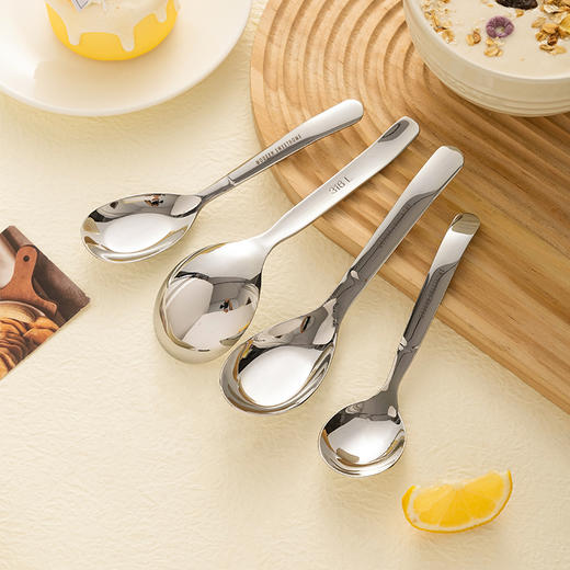 摩登主妇316食品级不锈钢勺子家用平底勺儿童吃饭专用餐勺汤勺 商品图4
