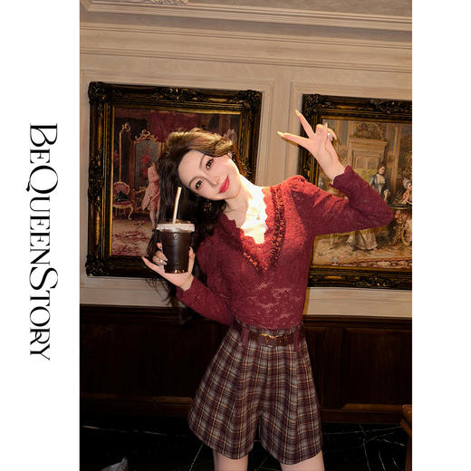 【大货小码捡漏，不退不换】  【魔法庄园】轻奢时尚定制红格子高腰宽松A字短裤红人上新 商品图2