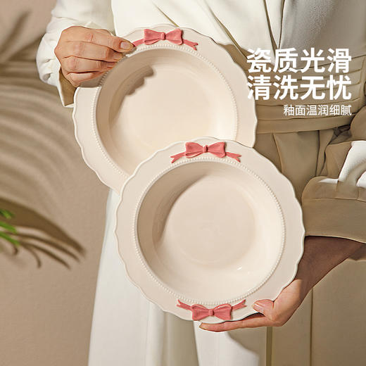 摩登主妇蝴蝶结碗具家用2024新款高颜值陶瓷盘子餐具草帽盘酸奶碗 商品图2