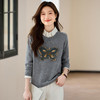 叠穿宽松针织衫潮上衣，蝴蝶图案气质灰色打底衫CC- J919 商品缩略图1