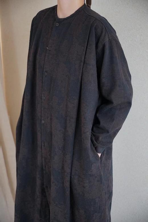 Mittan 丝棉麻混纺纽扣长袖无领连衣裙(OP-11) 商品图7