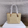 COACH蔻驰 City 23 金标Logo经典老花按扣 帆布 托特包Tote包购物袋单肩包 中号 女款 浅卡其色拼浅马鞍色（CB） 商品缩略图0