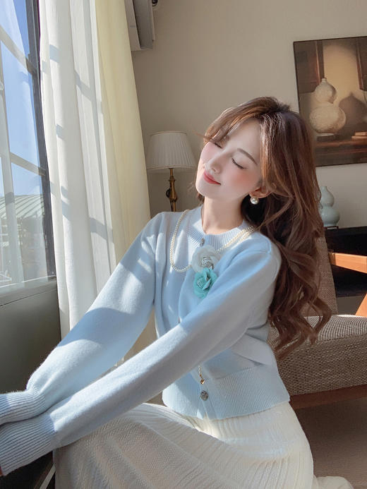 张心子【山茶香氛】气质名媛小香风针织衫女秋冬新款长袖修身上衣 U2410042 商品图2