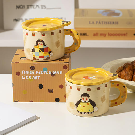 摩登主妇陶瓷马克杯带盖杯子家用女可爱早餐杯宿舍用高颜值喝水杯 商品图0