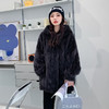 YF2105 2024新款皮草年轻款水貂毛天鹅绒貂皮大衣女拼貂中长款连帽外套女 商品缩略图4