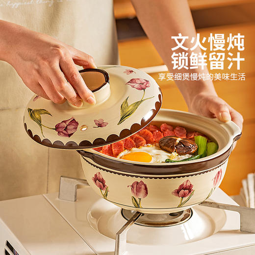 摩登主妇树莓郁金香陶瓷砂锅家用煲汤炖煮锅砂锅煲耐高温干烧不裂 商品图4