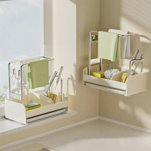 摩登主妇抹布架厨房沥水架家用台面多功能收纳架壁挂式水槽置物架 商品图4
