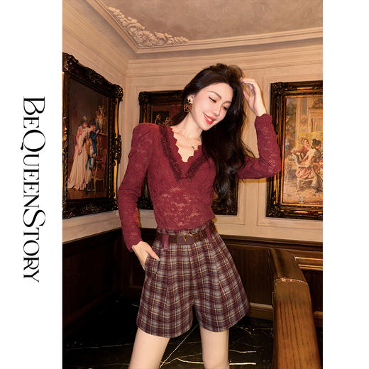 【大货小码捡漏，不退不换】  【魔法庄园】轻奢时尚定制红格子高腰宽松A字短裤红人上新 商品图4