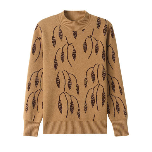 CC-103-6383秋冬新款半高领针织衫女时尚气质提花拼色短款宽松打底衫毛衣 商品图4