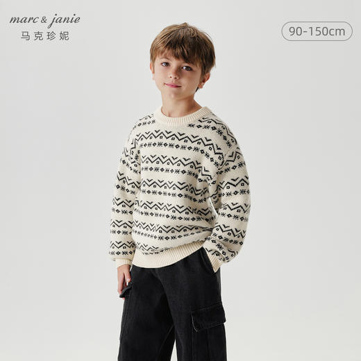 【绵羊毛】马克珍妮男童条纹印花毛衣儿童针织衫秋冬新款241696 商品图0
