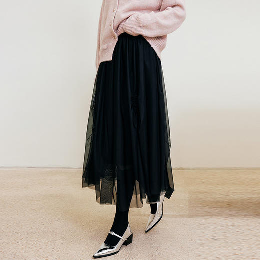 玳莎打揽设计感不规则松紧腰纱裙秋冬新款显瘦小众抽褶半身裙  ED34303 商品图1