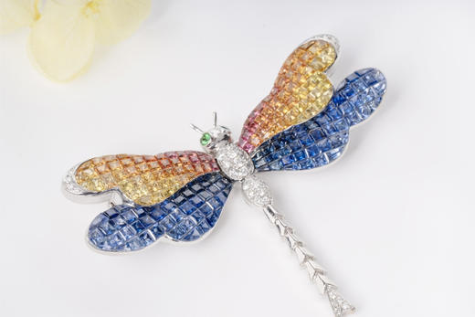 「蜻蜓」彩色蓝宝石钻石胸针 商品图2