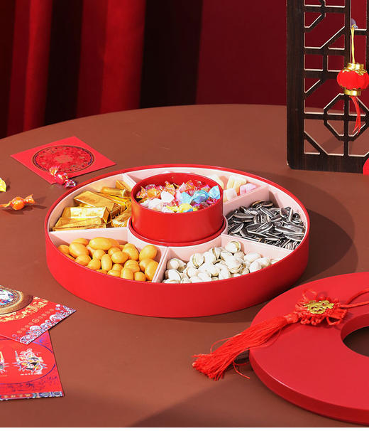 【精致喜庆果盘，分格盛装畅享美味】新年家用干果盘干果盒 客厅茶几坚果糖果盘收纳盒 结婚瓜子过年 家用现代简约-QQ 商品图4