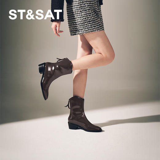 星期六法式气质尖头粗跟时装靴SSC4116643 商品图1